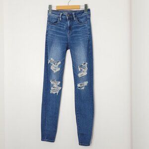 American Eagle Women's Blue High Rise Front Zipper Casual Denim Skinny Jean